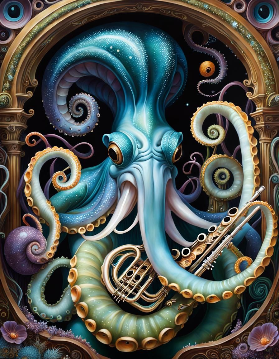 Surreal Cephalopod Subway Musician Performing