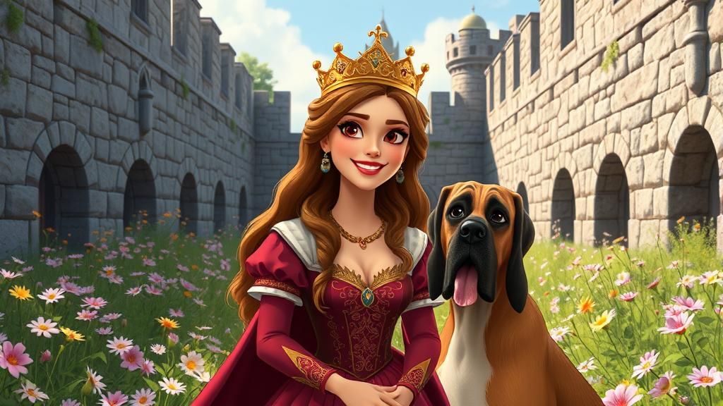 Medieval Princess with Dog in 2D Cel Animation