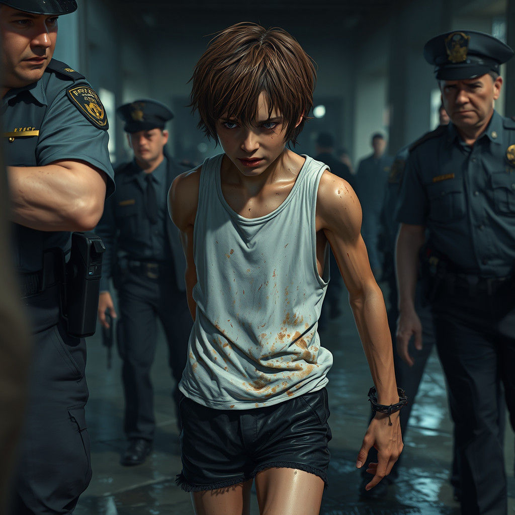 Young Man Handcuffed by Police in a Fantastical Scene