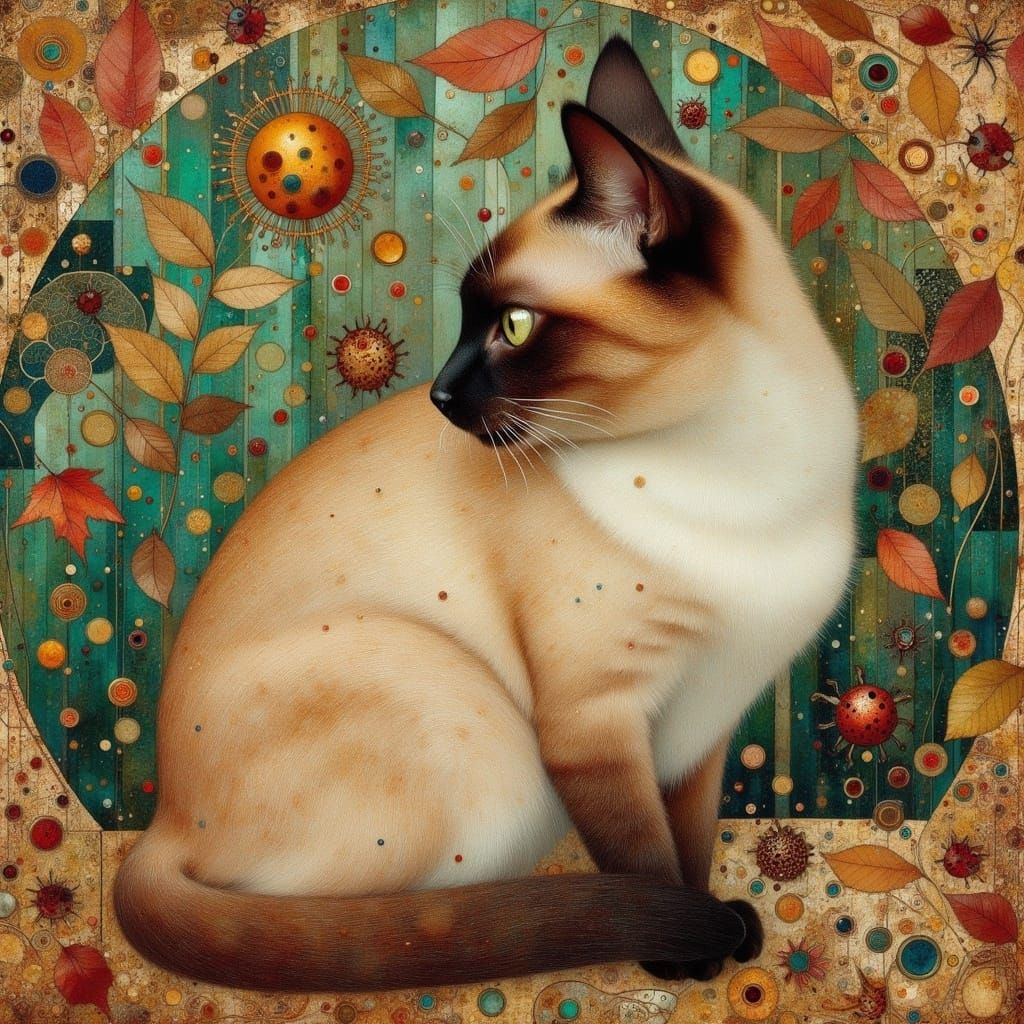 Golden Siamese Cat in Vivid Art Nouveau Style