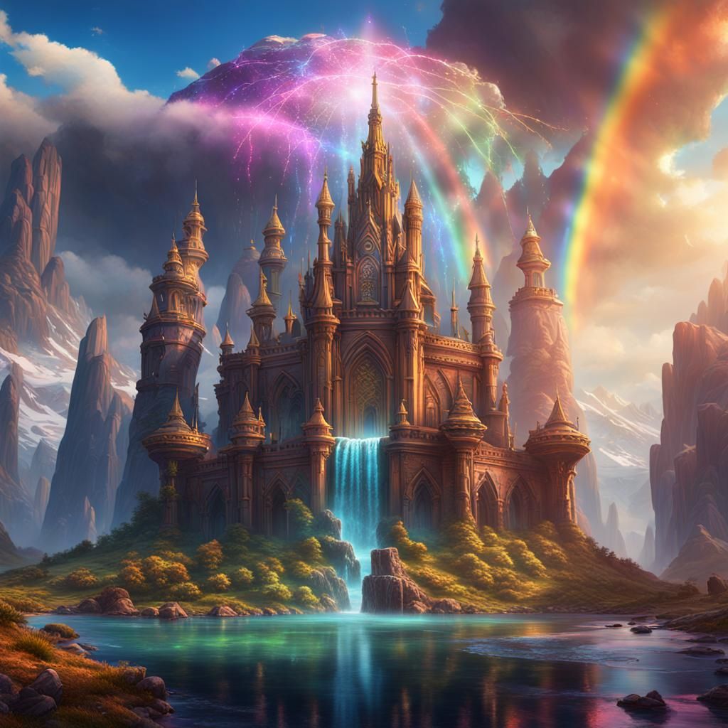 Rainbow and Power Crystal in Detailed Matte Painting