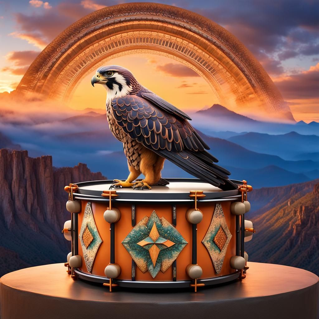 Falcon Mascot in Twilight Valley, Digital Render