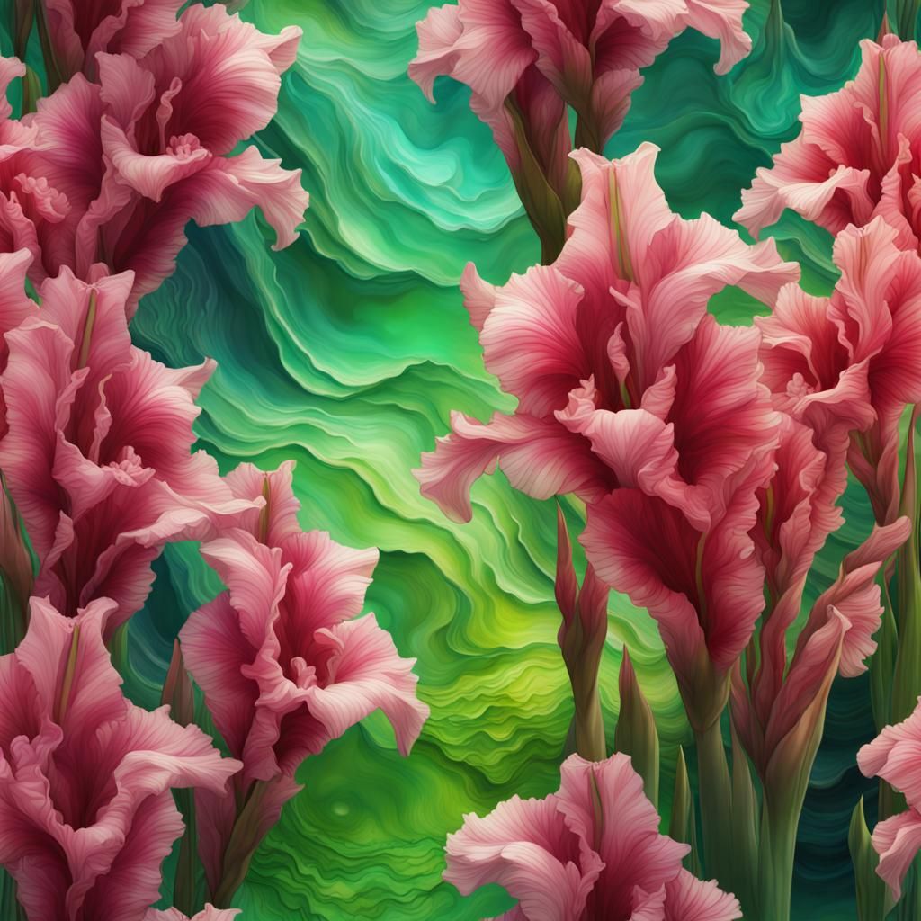 Dimensional Gladiolus Field in Soft Peridot Colors