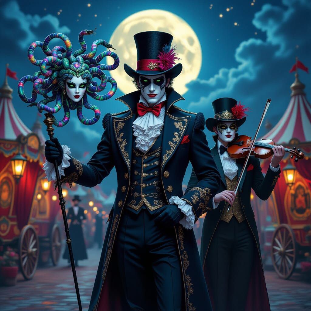 Mystical Carnival Masquerade with Ringmaster and Vampire