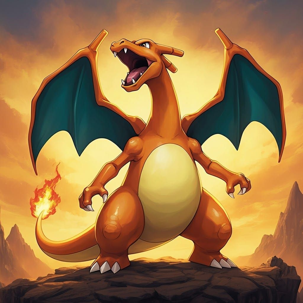 Majestic Charizard on Rocky Cliff in Expressive Style