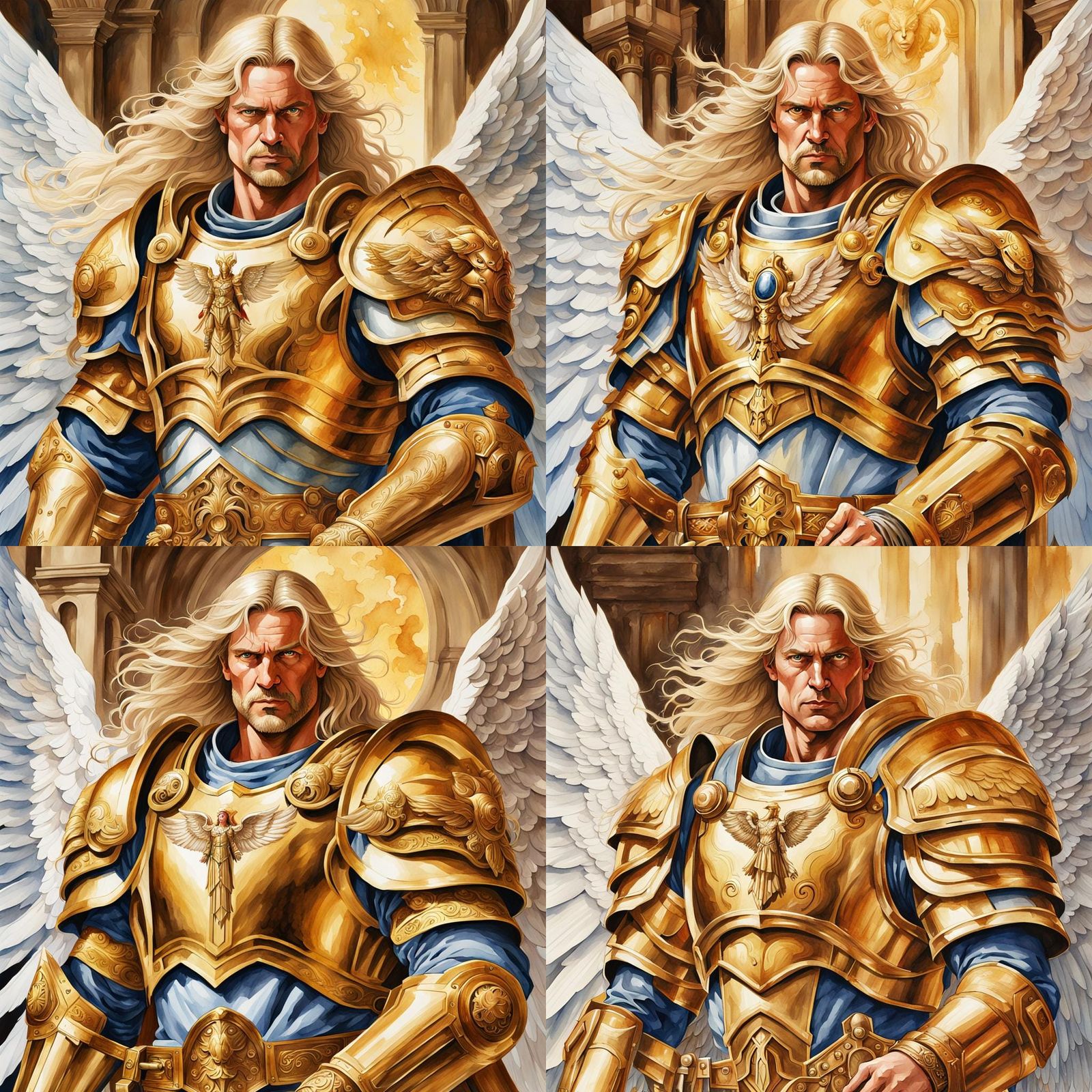 Golden Saint with Blue Wings in Renaissance Style