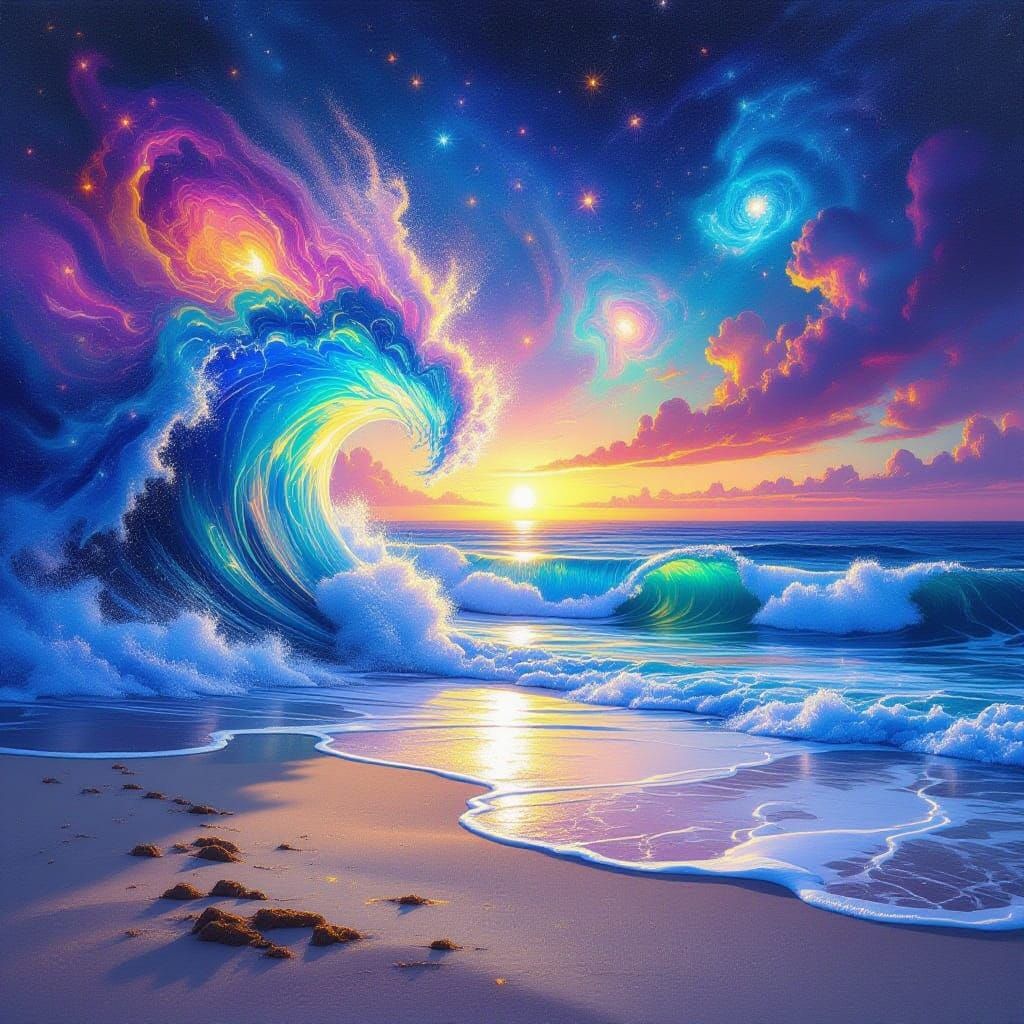 Cosmic Ocean Waves Crash on Stardust Beach