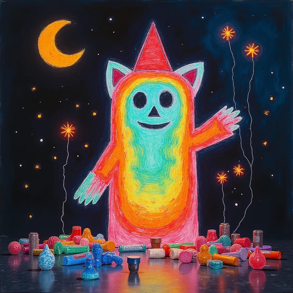 Kids Crayon drawings ,surreal child's drawing of Halloween H...