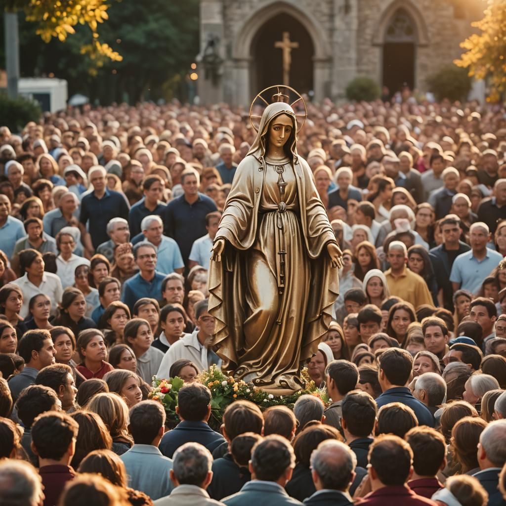 Catholic Procession with Virgin Mary Statue