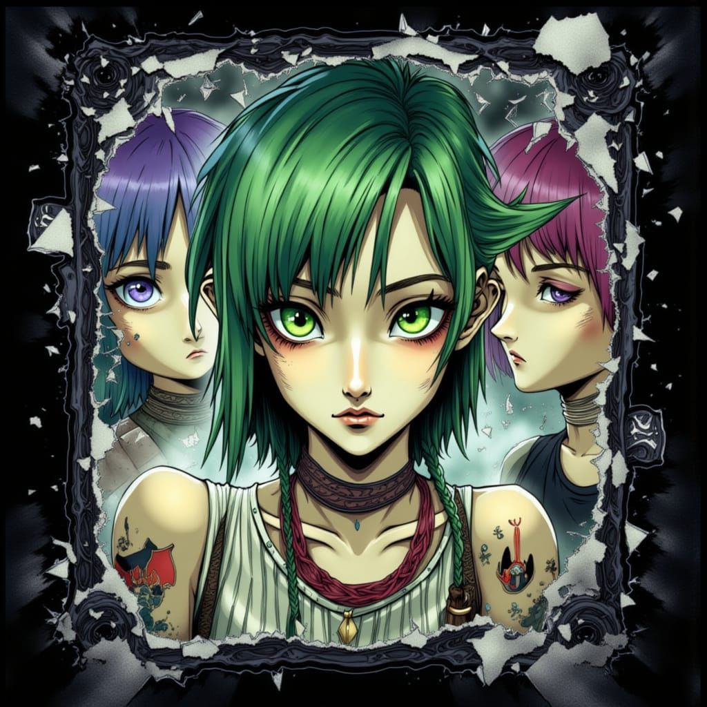 Dark Book Cover: Broken Glass Reflecting Punk Girl