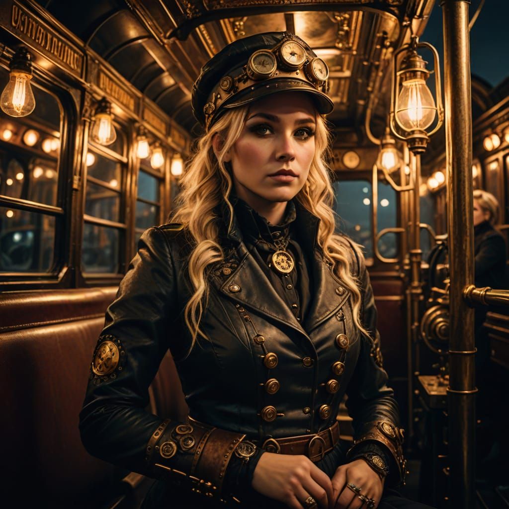 Steampunk Busdriver at Night in Industrial Style