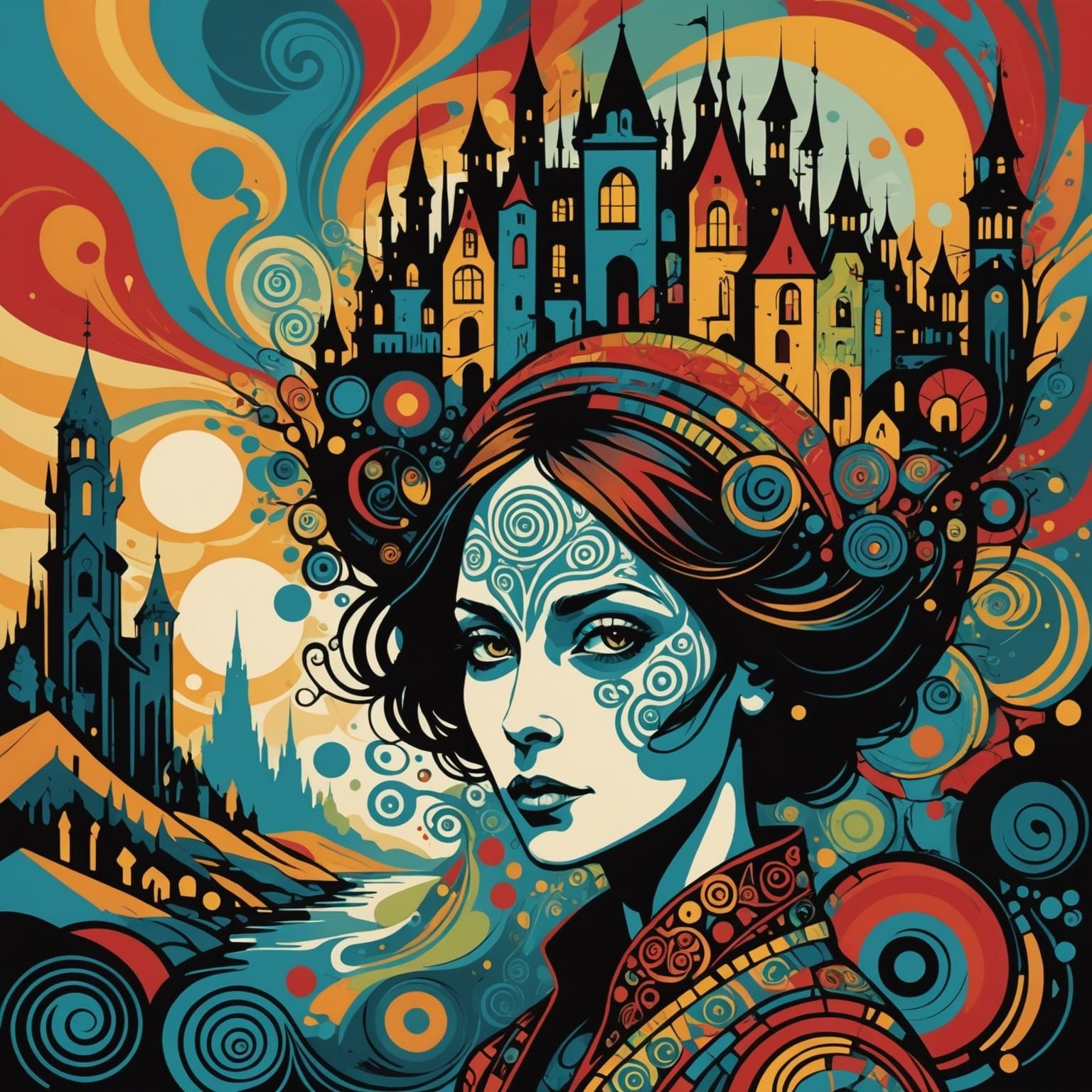 Abstract Surreal Colorful Silhouettes in Vibrant Art Styles