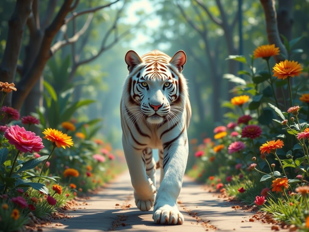 White Bengal Tiger in Anime Bio-Punk Jungle