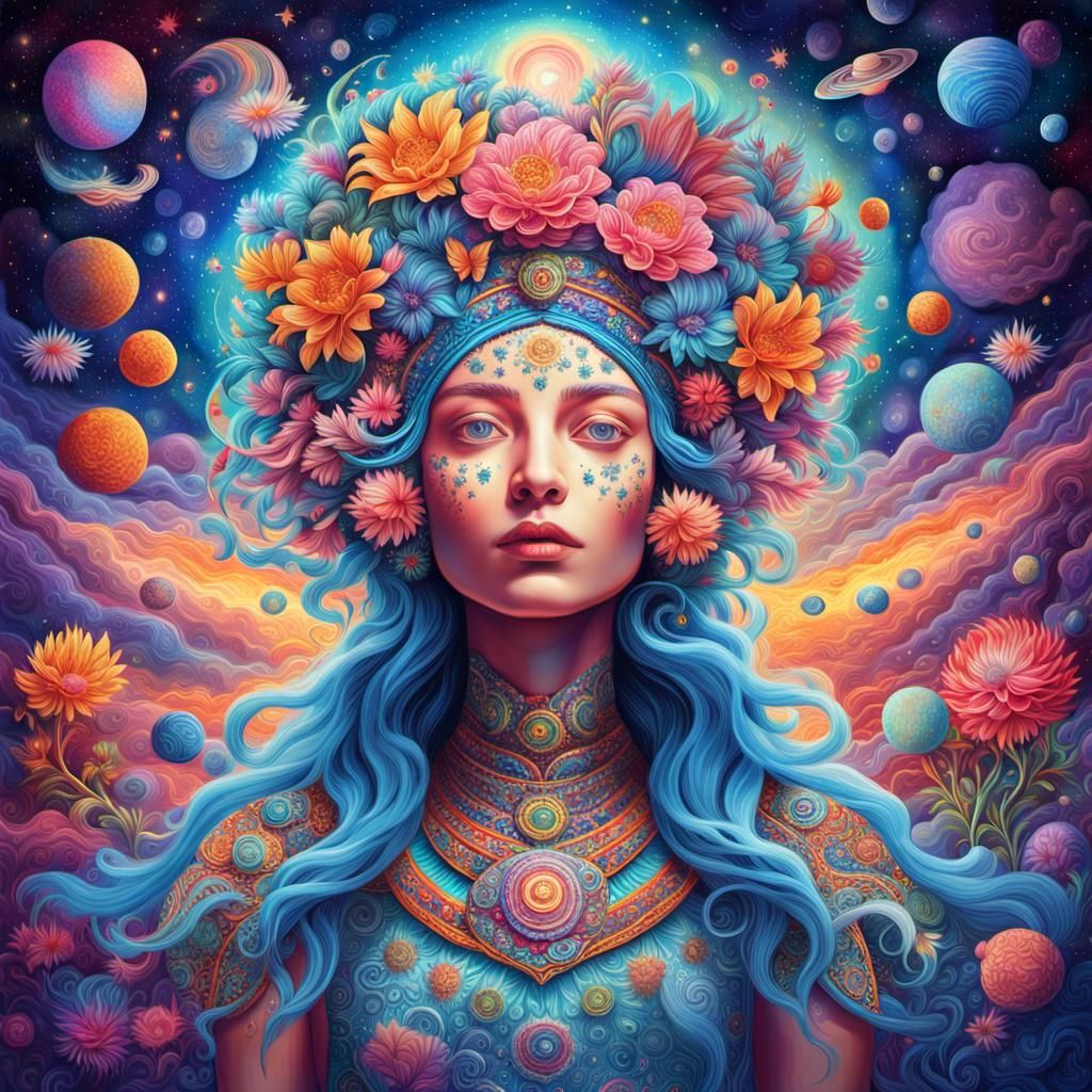 Alice in Wonderland Astral Illustration in Mixed Media