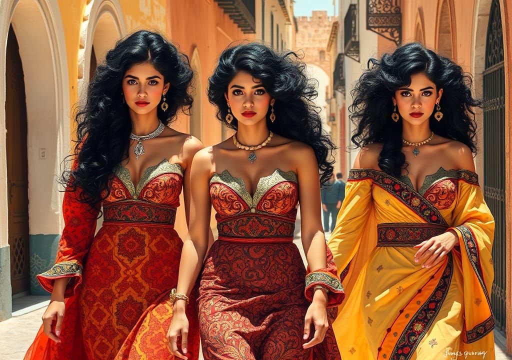 Elegant Arab Princesses in Tangier, Orientalist Style