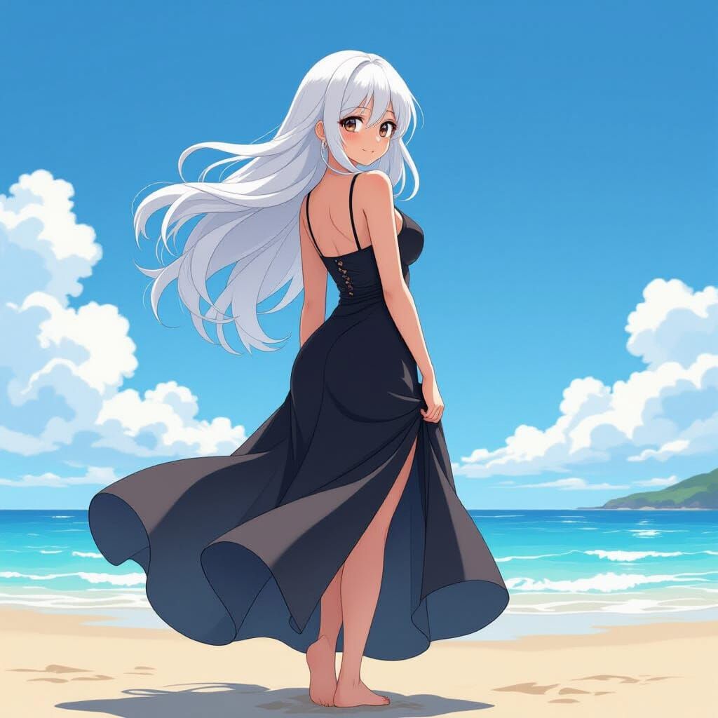 Anime Girl on Beach in Vibrant Illustration