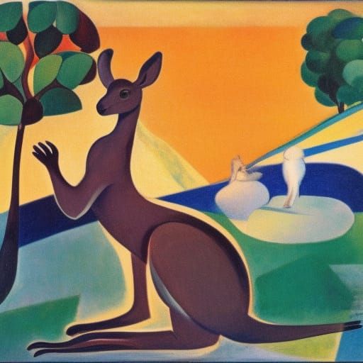 Kangaroo Plea in Soviet Propaganda Art Style