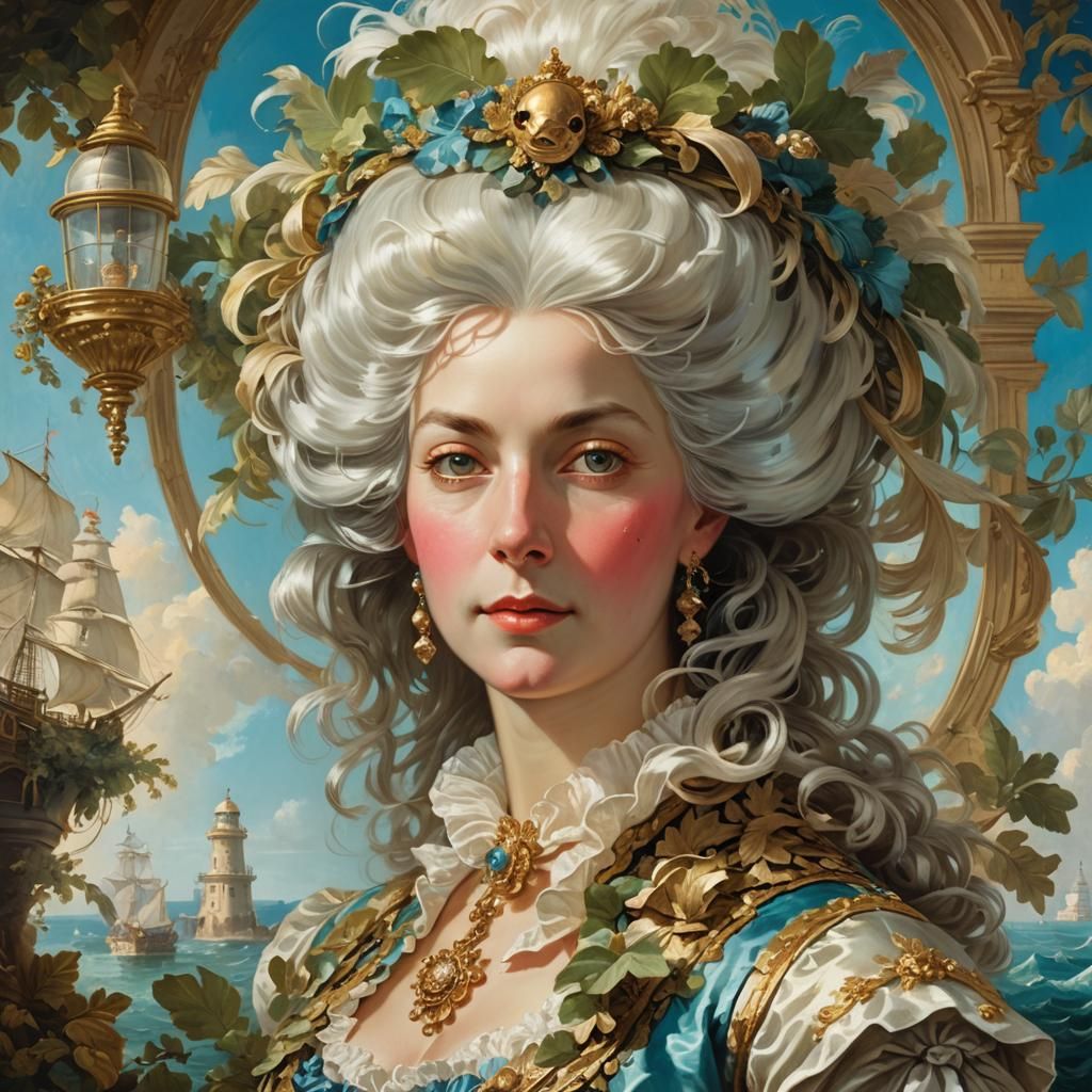 Rococo Portrait of Lady with Ornate Wig