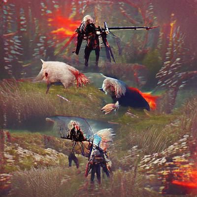 Dark Witcher Silhouette in Fantasy Landscape