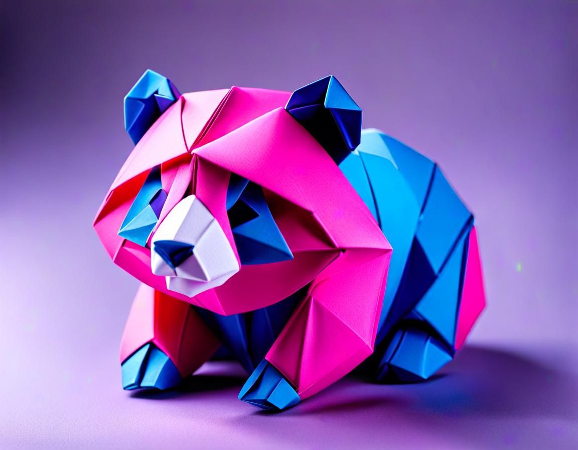 Enchanting Origami Panda Cub in Pink and Blue