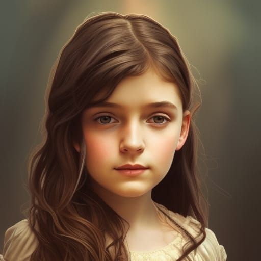 Girl in Vintage Dress: Detailed Digital Portrait