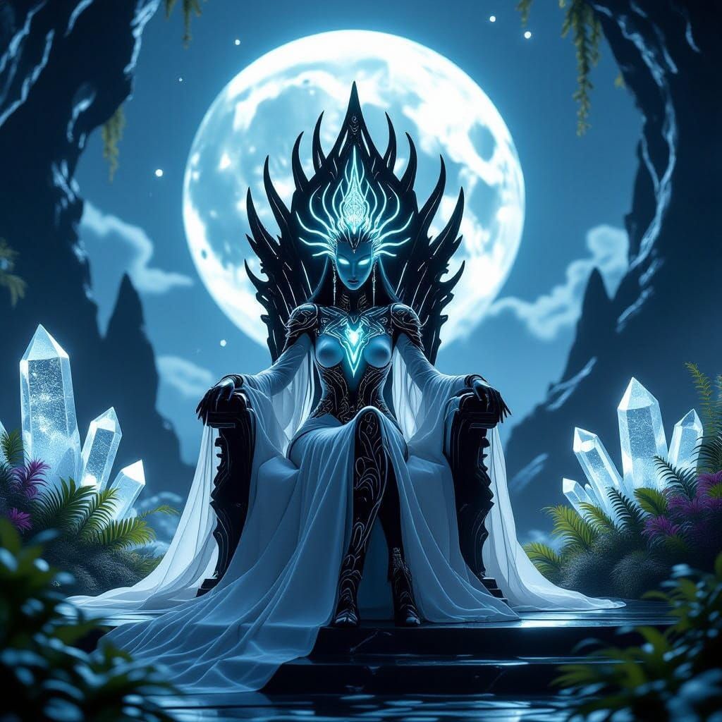 Ethereal Alien Queen on Obsidian Throne