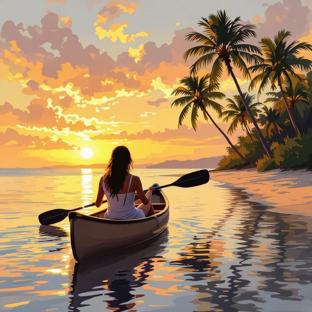 Canoeing at Sunset: An Impressionistic Digital Painting