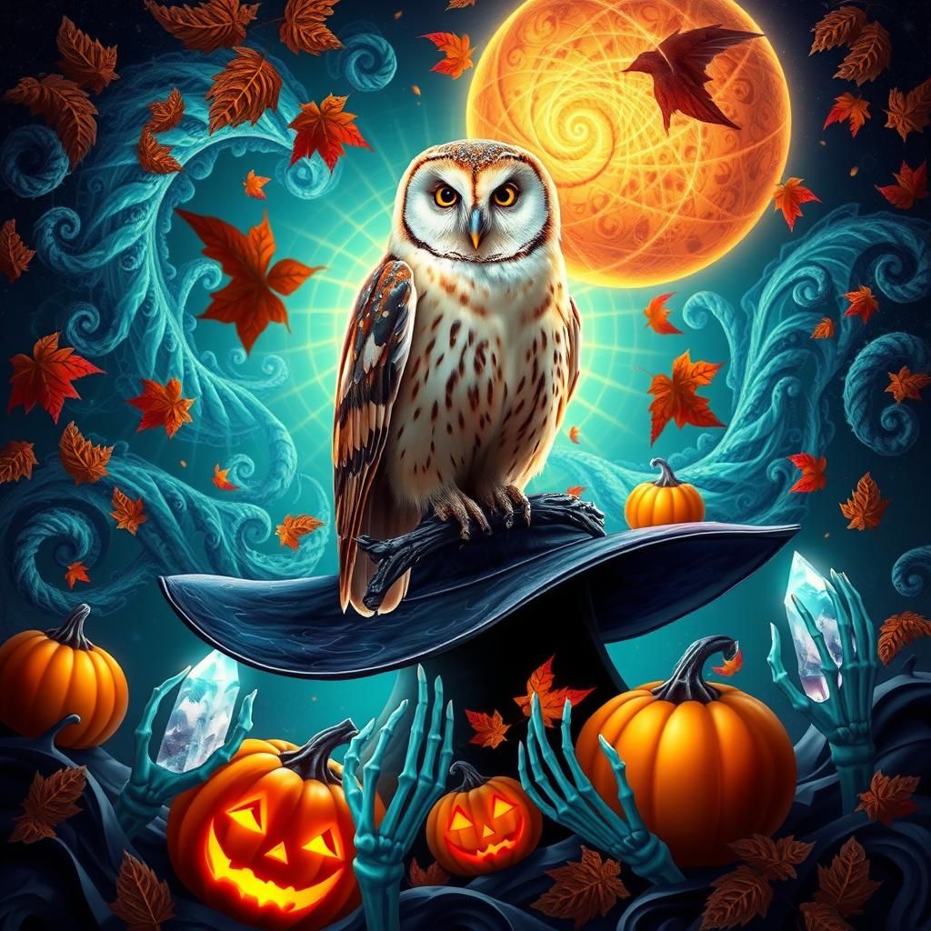 Neon Barn Owl Halloween Dreamscape in Vector Art Style