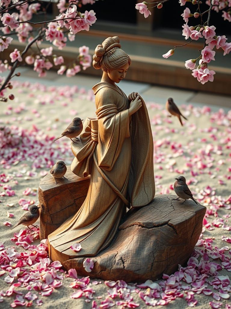 Zen Garden Sculpture of Geisha and Samurai