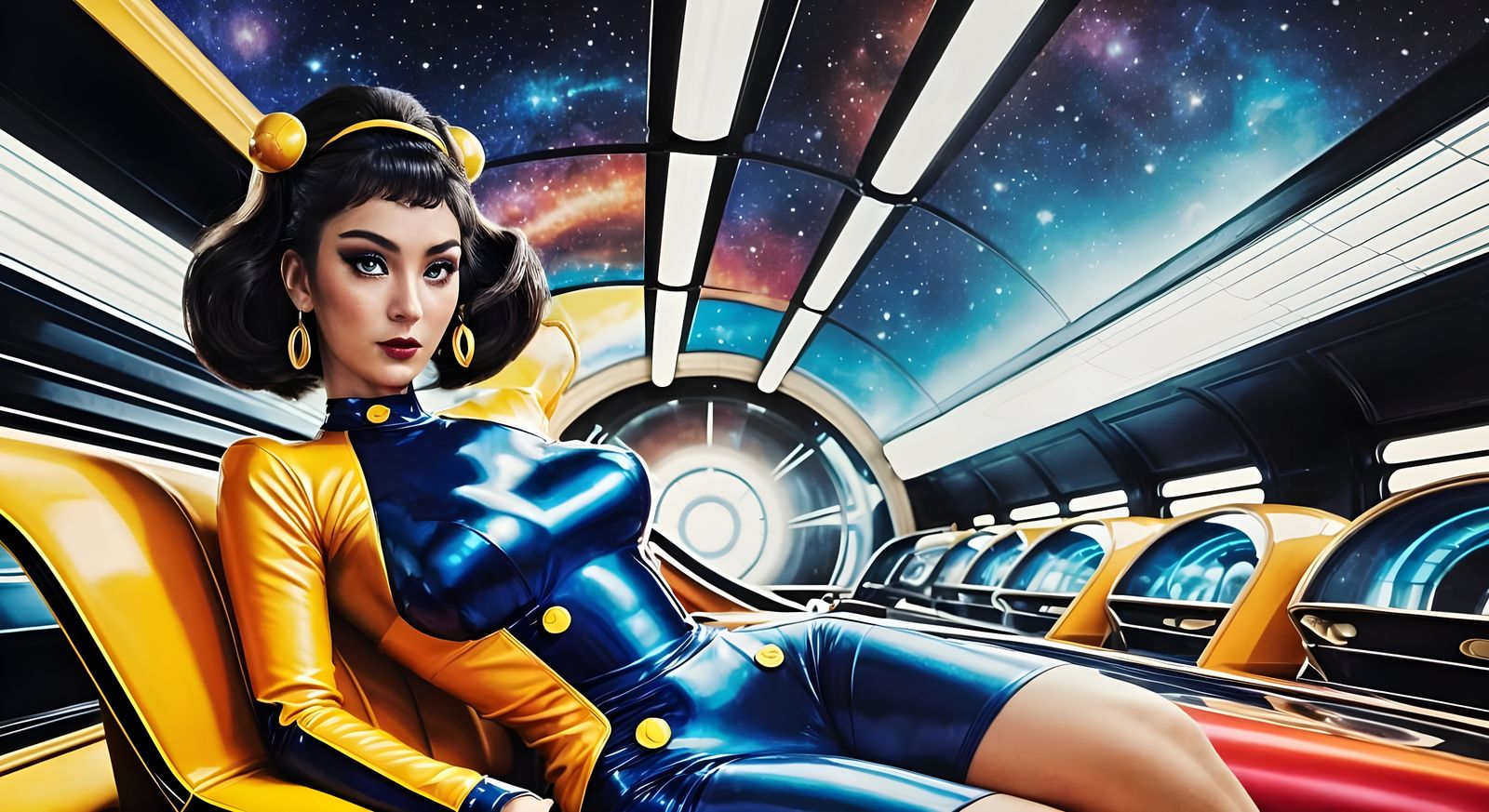 Cosmic Beauty in a Groovy Space Age Qipao