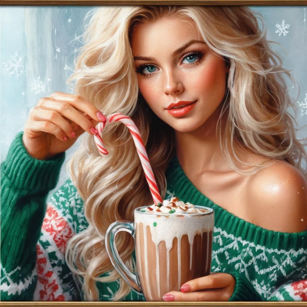 Festive Woman Making Hot Chocolate Painting