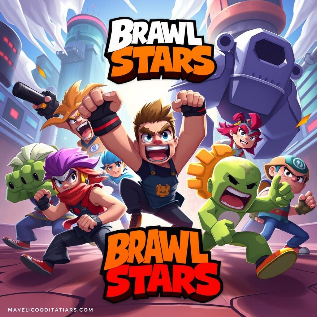 Vibrant Brawl Stars Characters in a Futuristic Cityscape