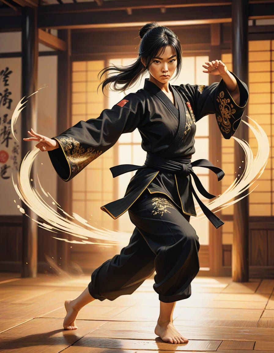 Japanese Kung Fu Artist in Ink Painting Style
