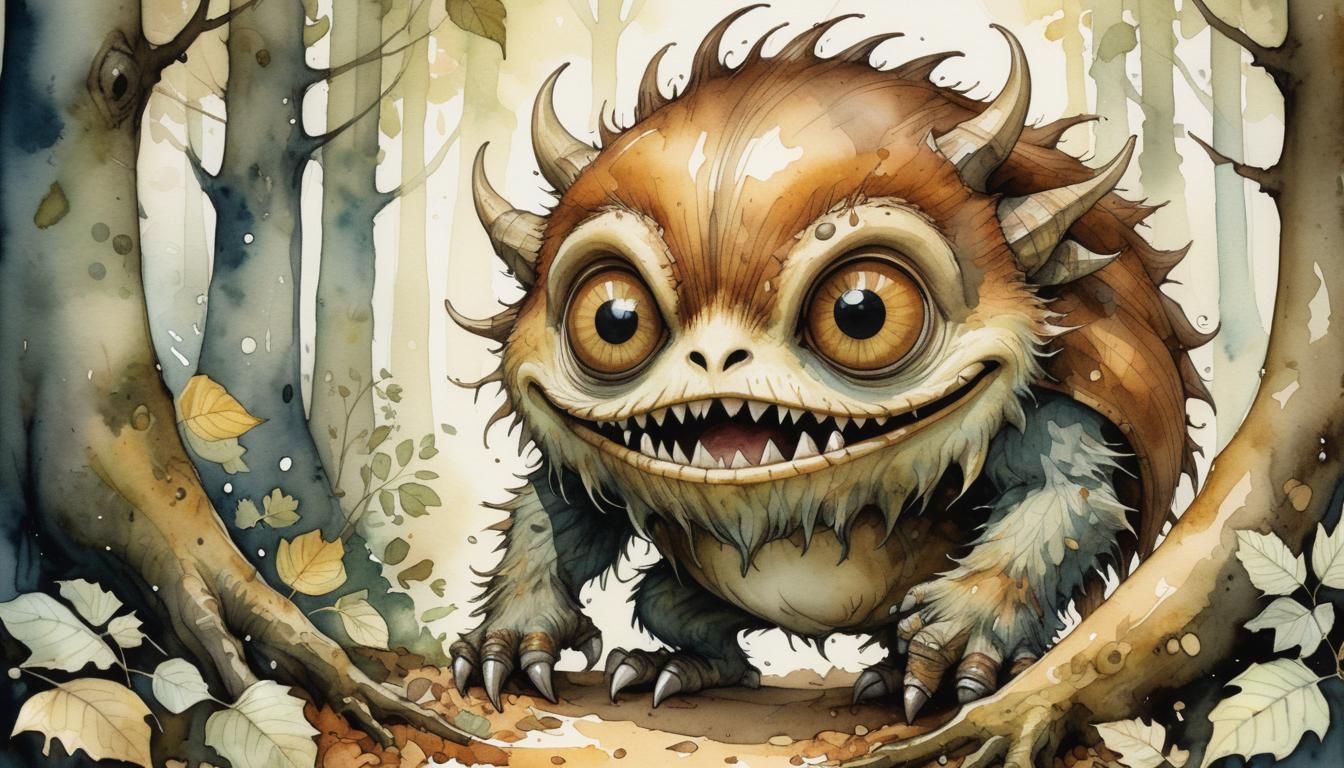 One chestnut with a face of a giant monster, big mouth with ...