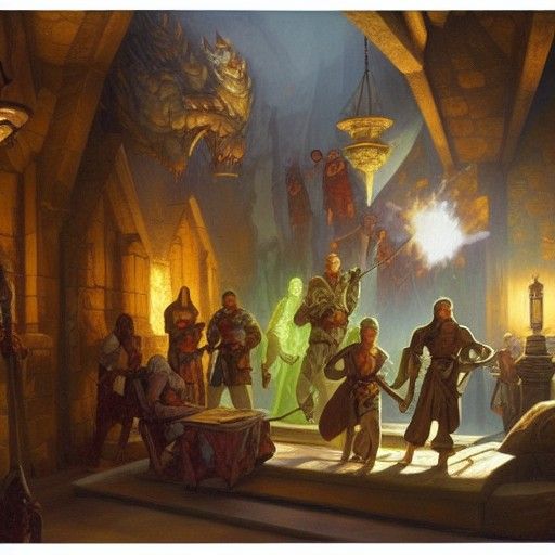 Epic Dungeons and Dragons Game, Gurney-Style Oil Painting