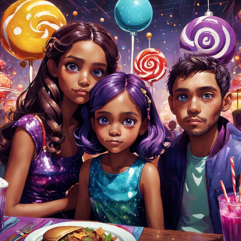 Multicultural Family in Whimsical Holiday Setting in 3D Pixa...