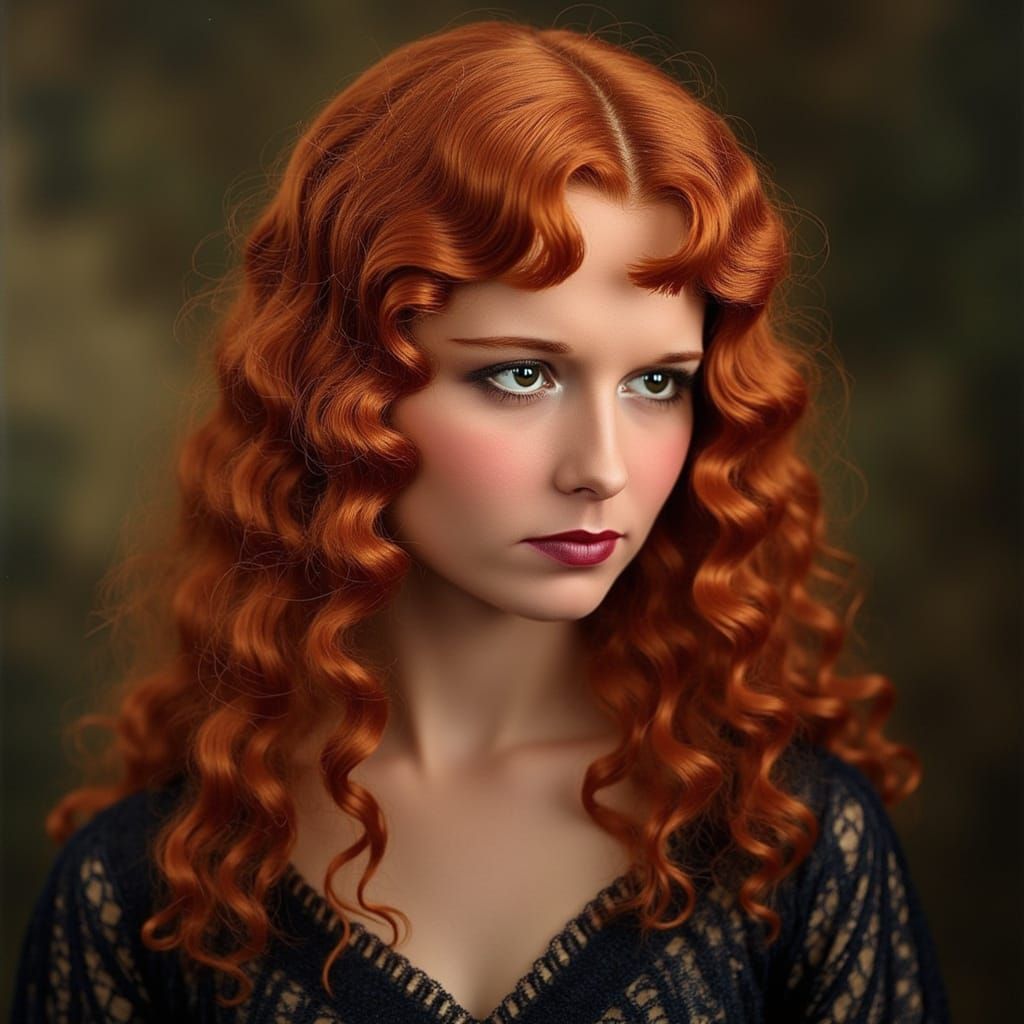 Mystical Enchantress with Ginger Locks and Piercing Green Ey...