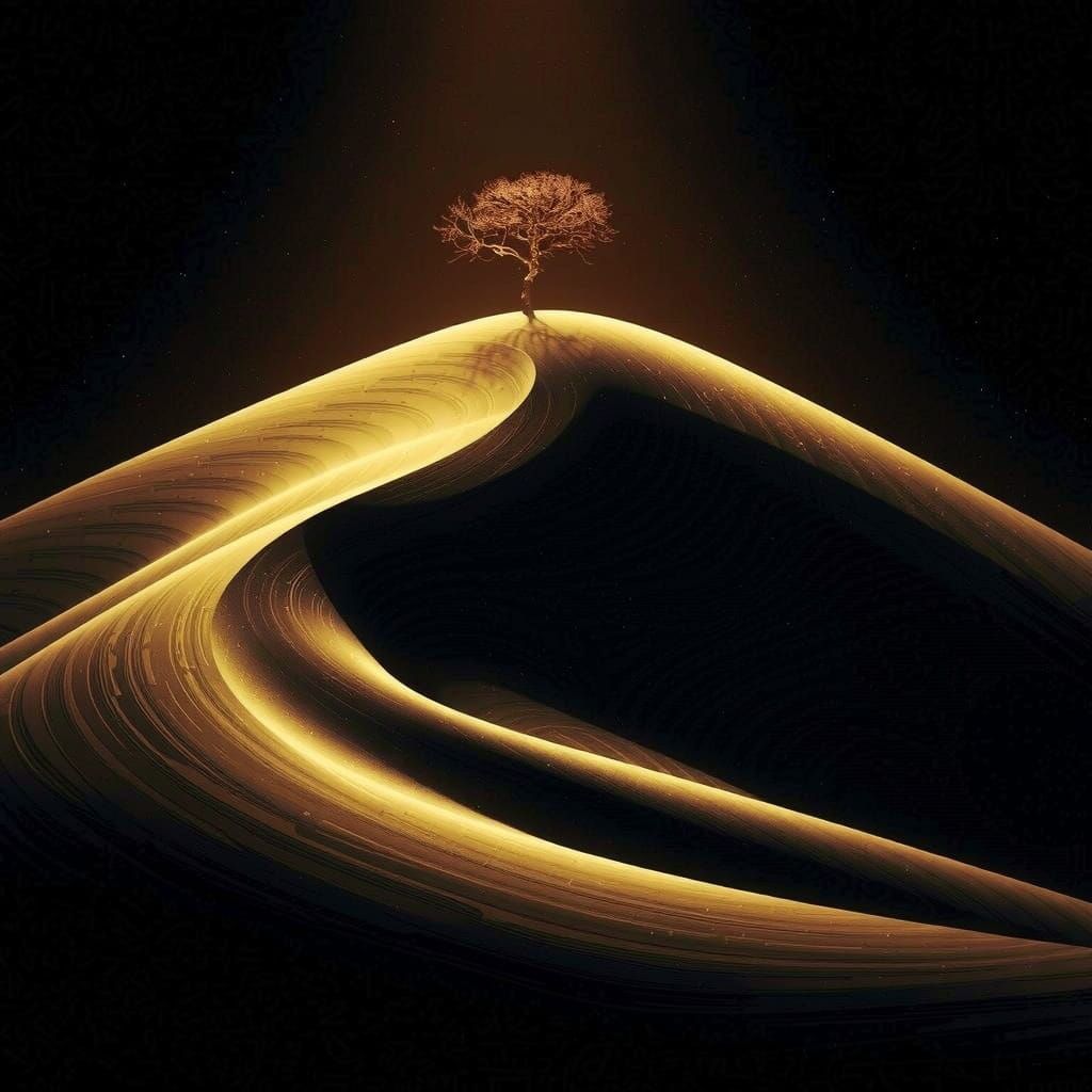 Black Shadow and Golden Light Play on a Tree