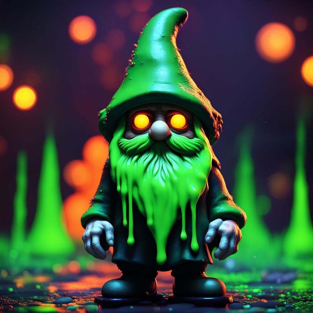 Scary Halloween Gnome with Dripping Paint Effects
