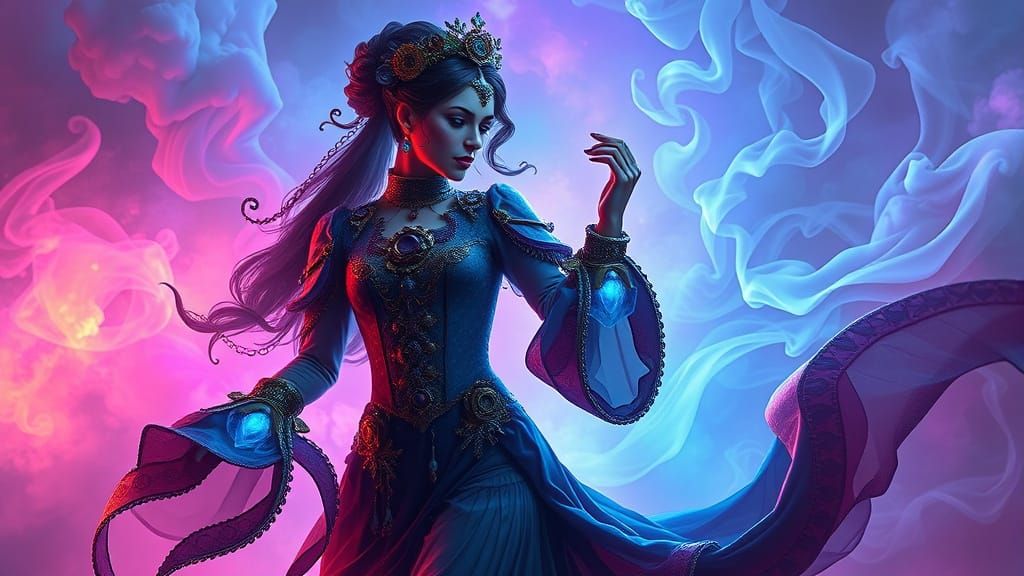 Elegant Steampunk Goddess in Whirling Steam