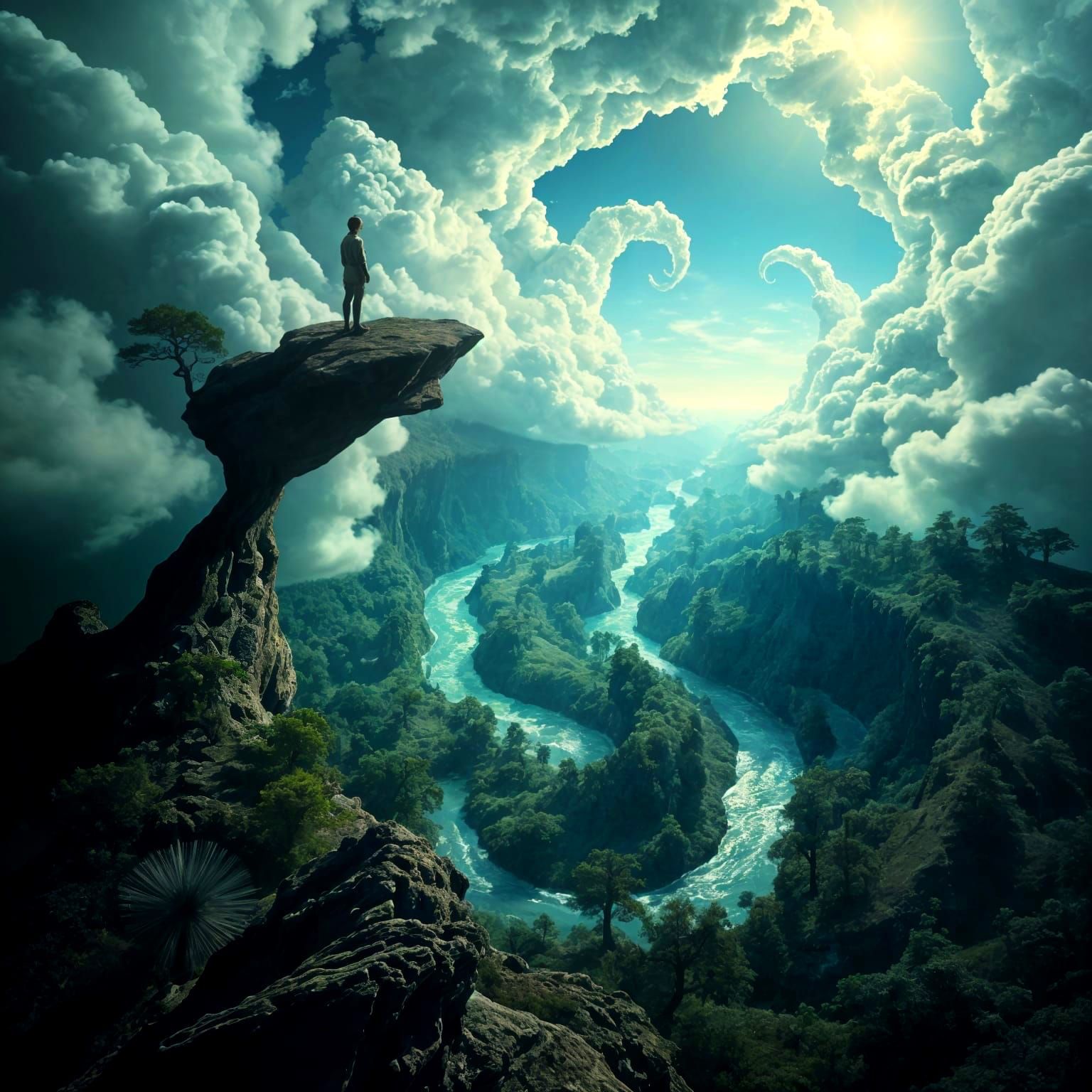 Surreal Vortex of Rivers and Trees from Above