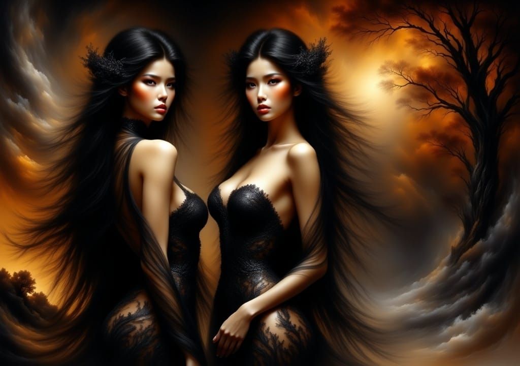 Exotic Woman in Backless Dress, Klimt-Inspired