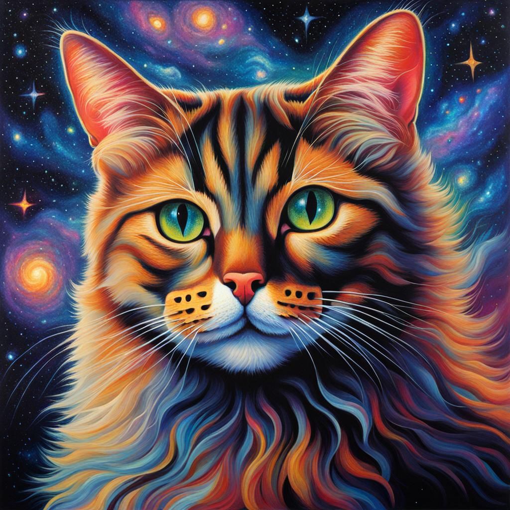 Galactic Cat in Visionary Art Style