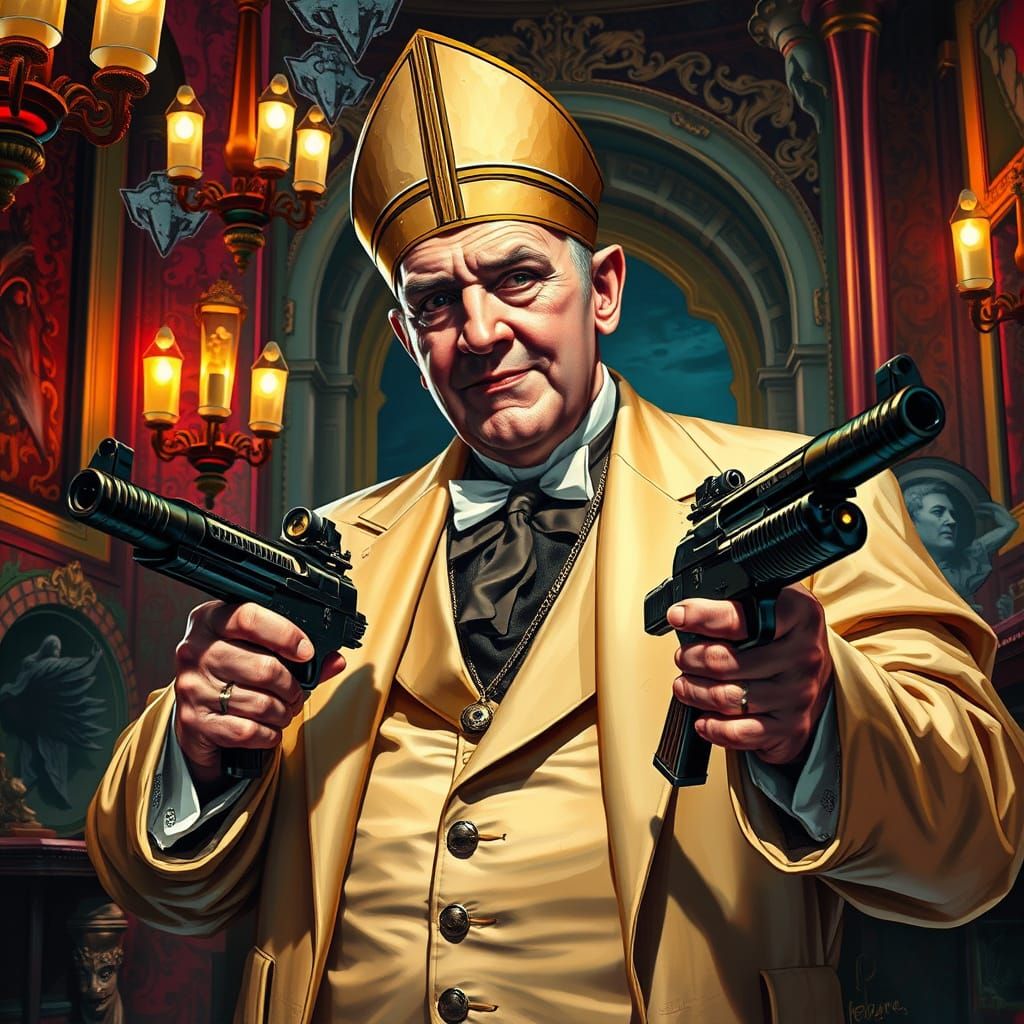 The Pope as Gangster in Hyperrealistic Splash Art