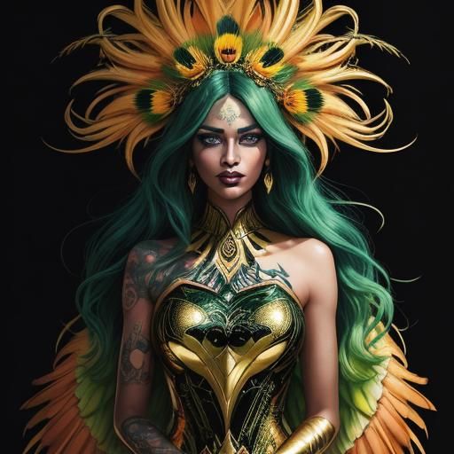 Metallic Woman Portrait in Comic Book Art Style