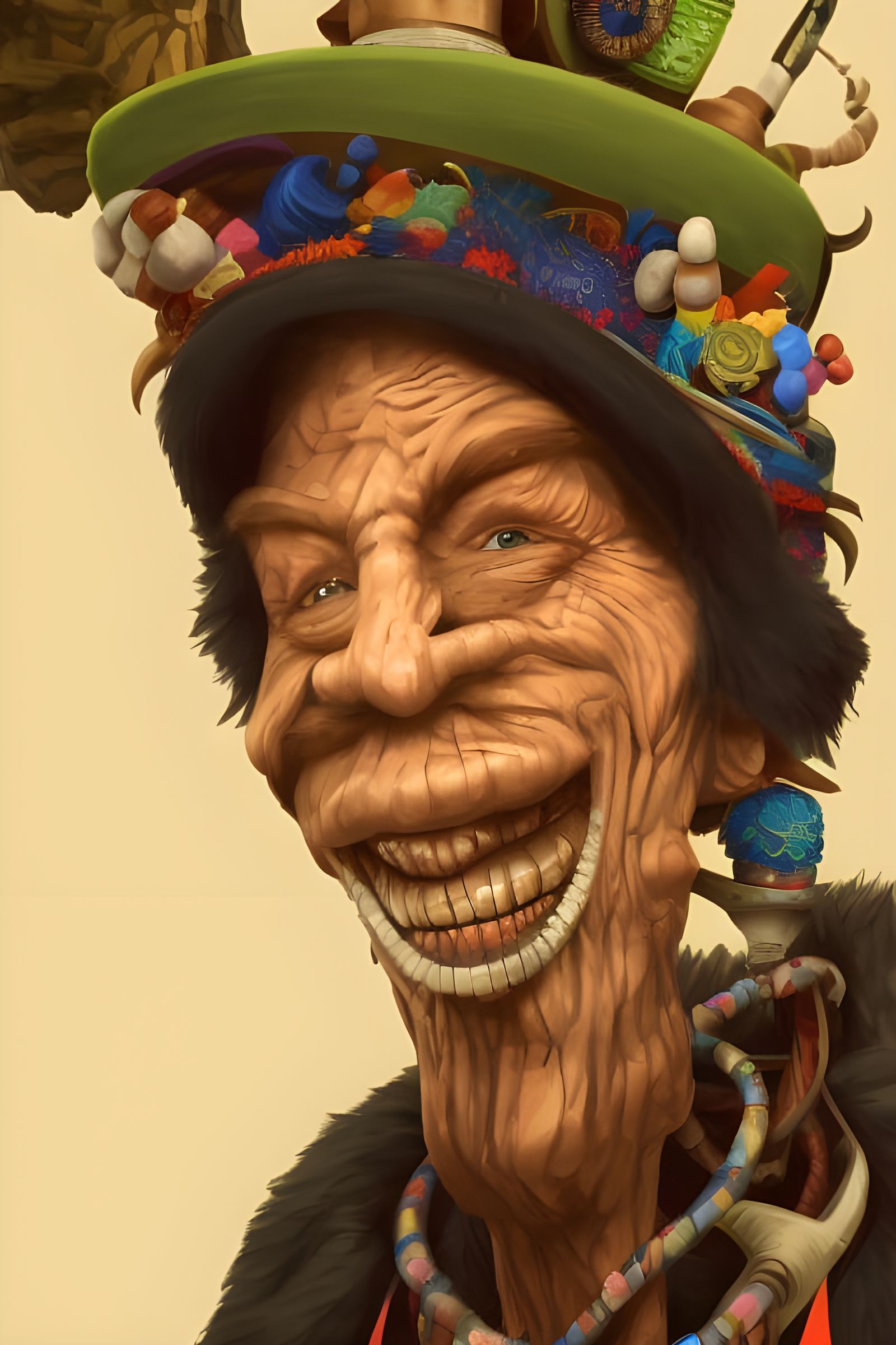 Hyperdetailed Caricature Portrait of a Witch Doctor