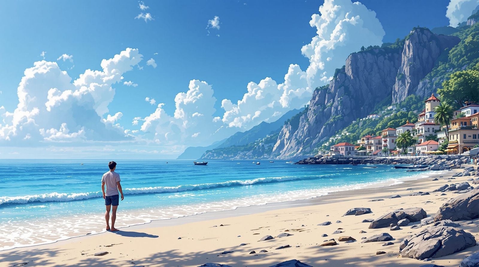 Sci-Fi Coastal Village on Mountain Shore