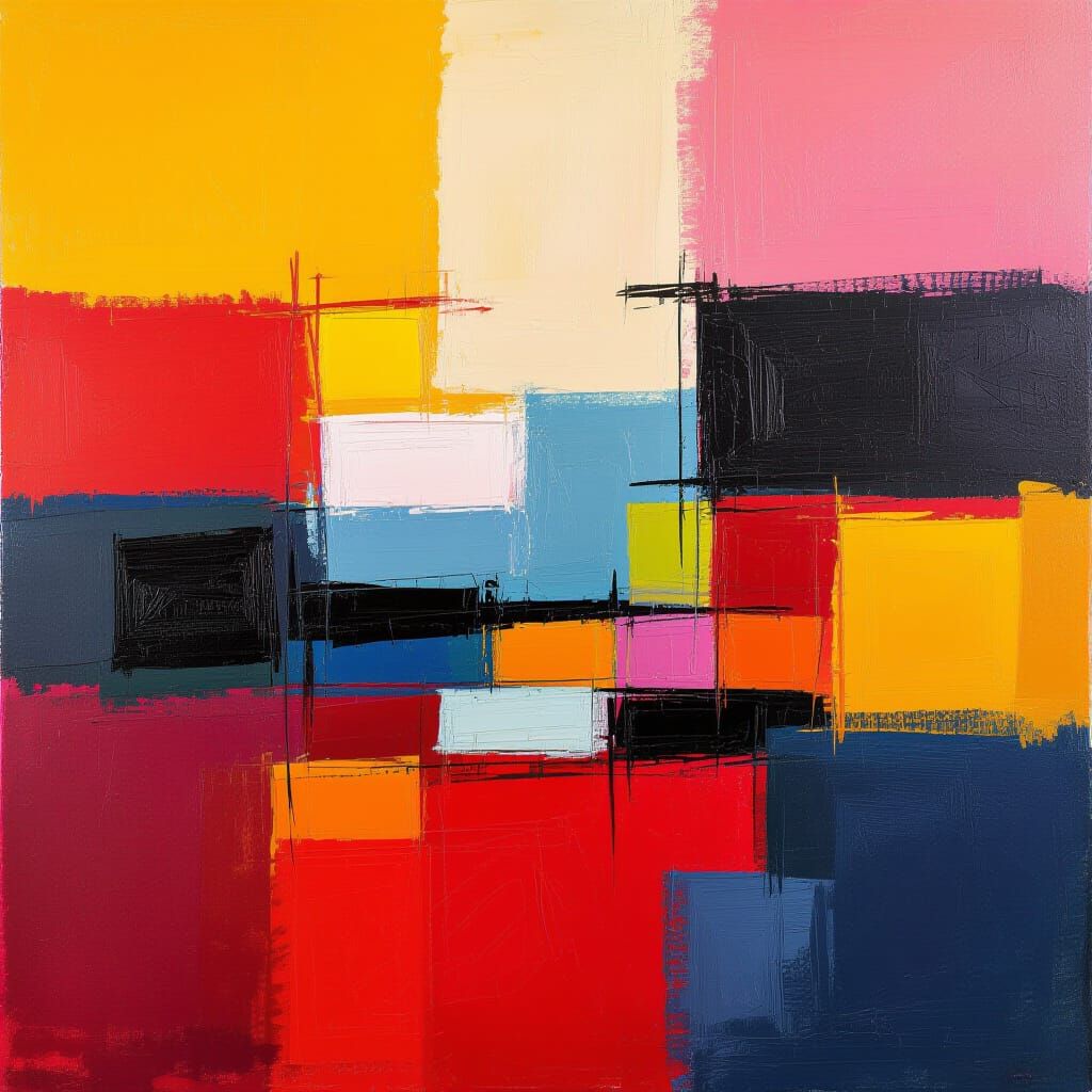 Abstract Landscape Painting in Vibrant Colors