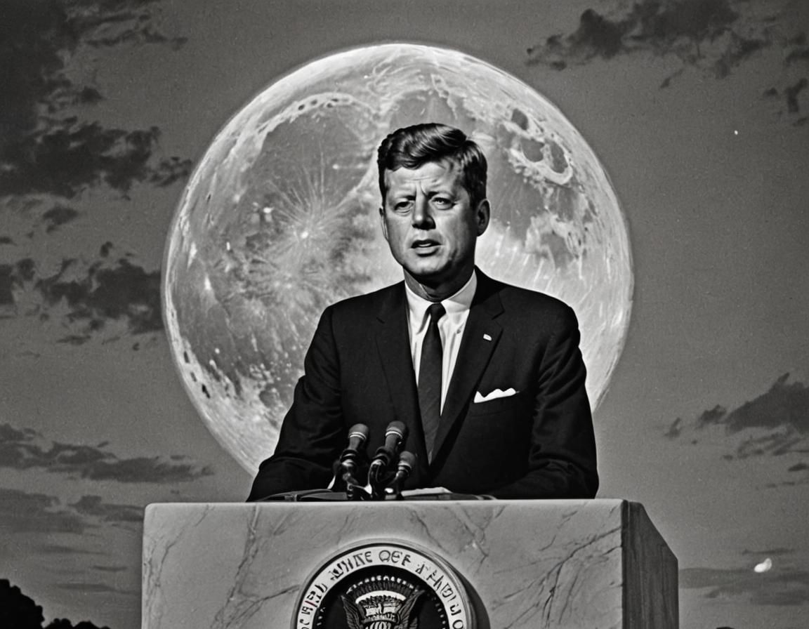 President Kennedy at Podium with Full Moon