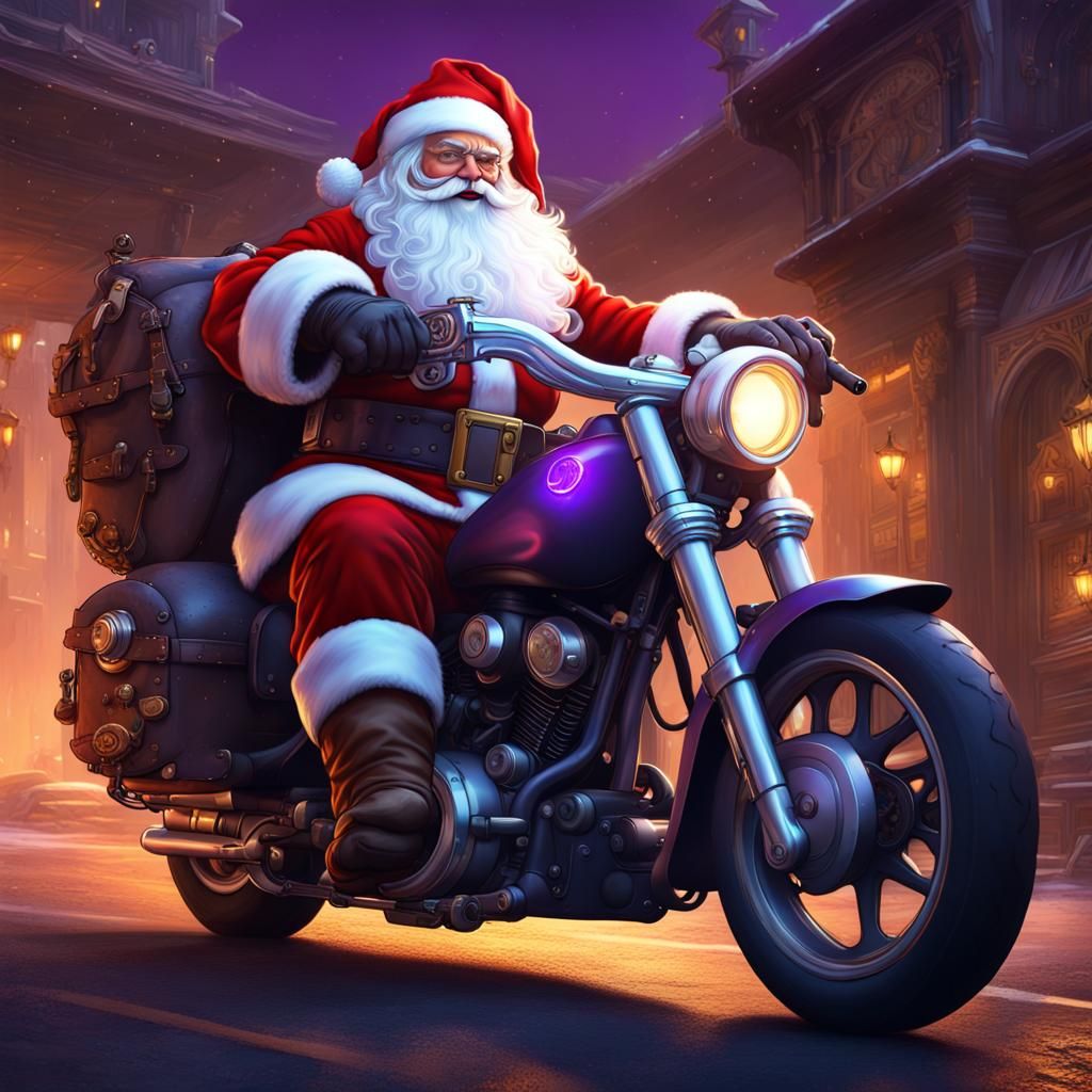 Santa Claus, Armed Biker, in Dark Fantasy Style